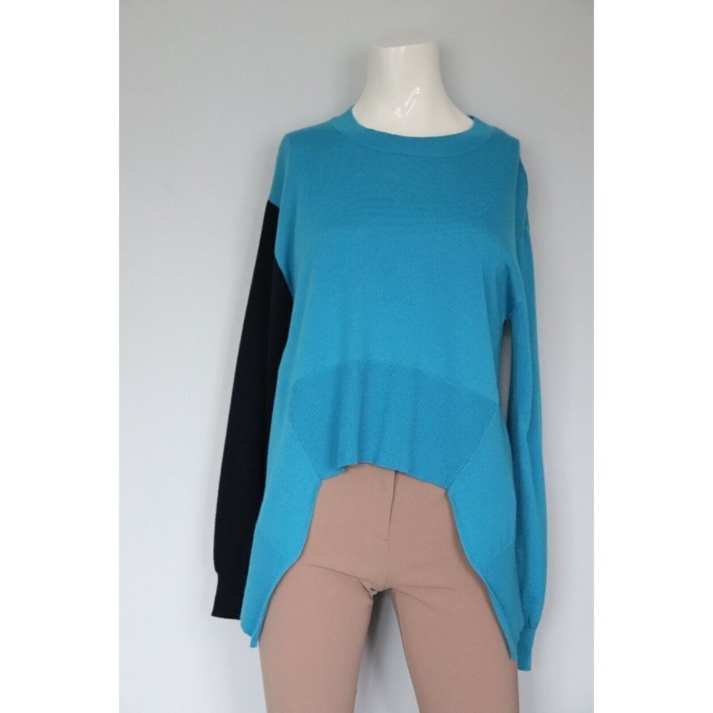 Cedric Charlier Womens US8 Medium Blue Colorblock Sweater Pullover Wool Crew Top
